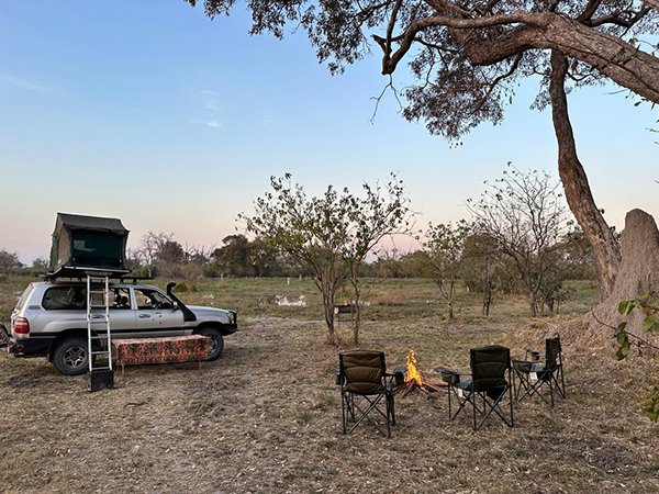 Camp fire pit at dusk
